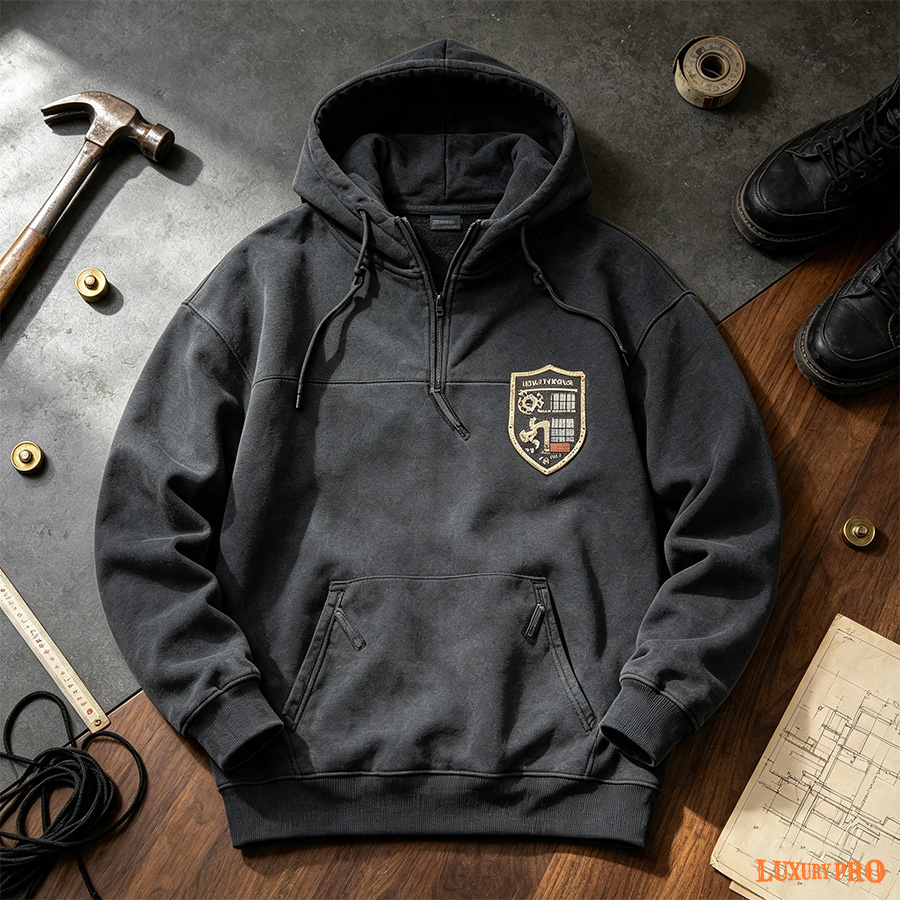 2D three-zippered hooded sweatshirt