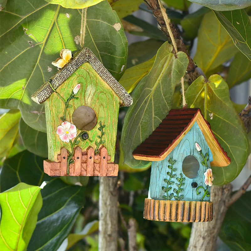 Decorative resin birdhouse for the wall