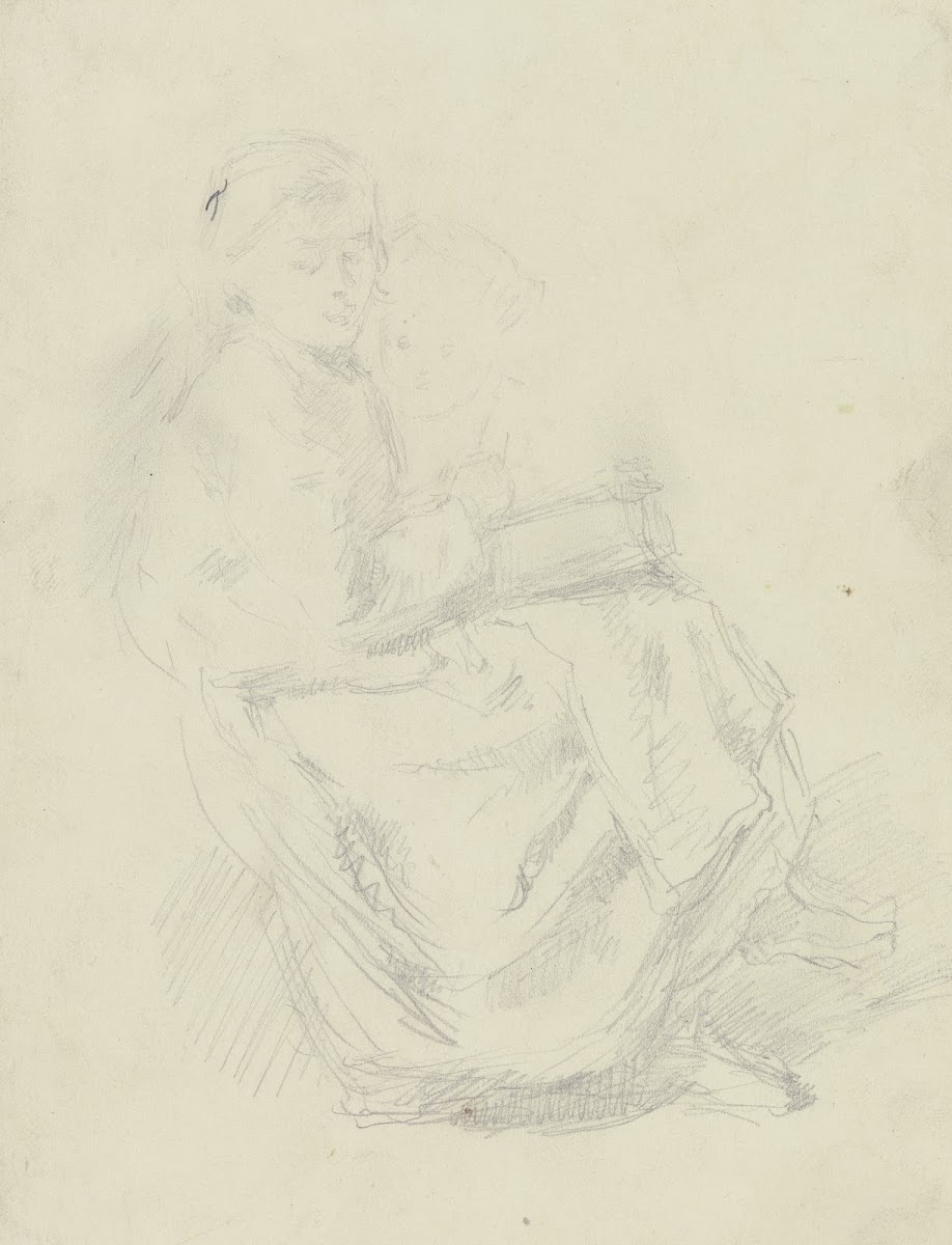Sitzendes Mädchen nach rechts mit Buch auf dem Schoß ca 1860 1869