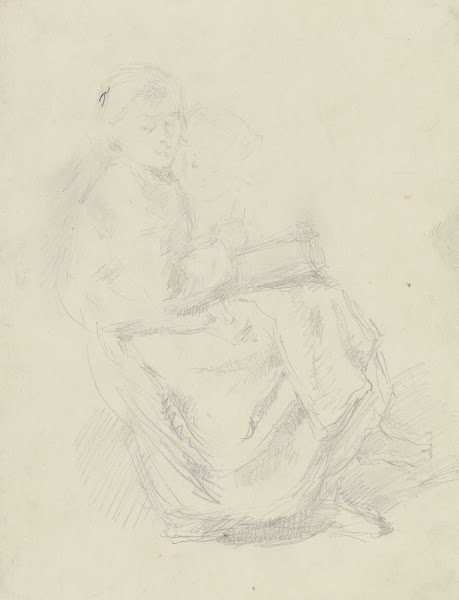 Sitzendes Mädchen nach rechts mit Buch auf dem Schoß ca 1860 1869