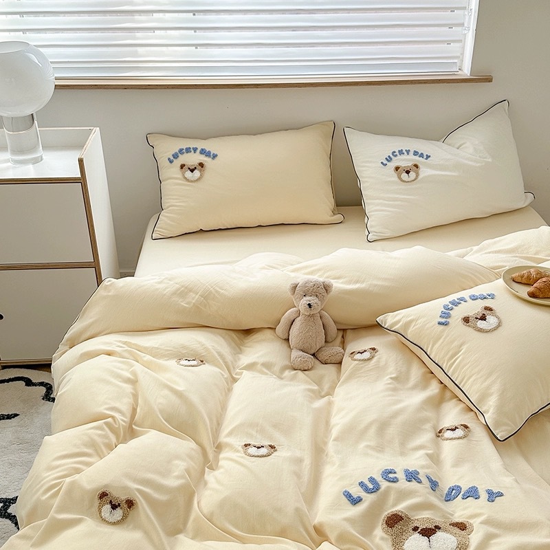 Bed linen set made from washed cotton, cartoon design