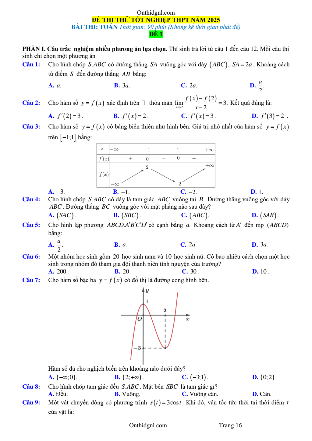 Bộ Đề Thi Thử Tốt Nghiệp THPT 2025 Môn Toán Cấu Trúc Mới Giải Chi Tiết pdf