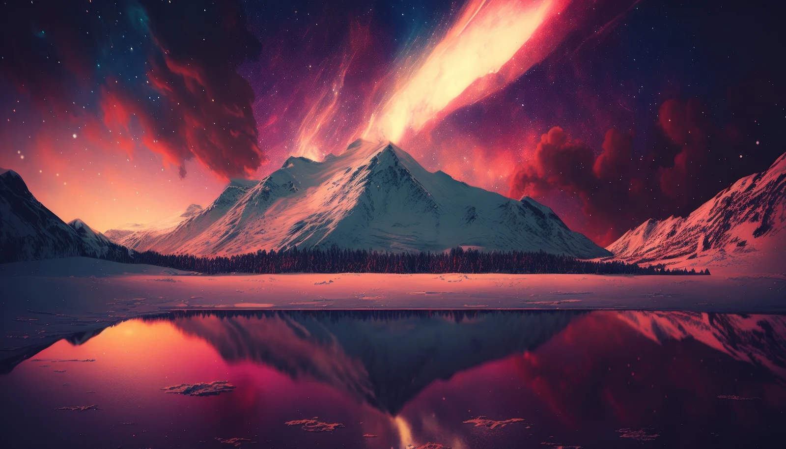 A Stunning Ai Art, Illustration, Landscape, Mountains, Lake 4K Desktop and Mobile Wallpaper Background (4579x2616)