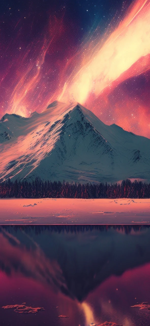 Ai Art, Illustration, Landscape, Mountains, Lake 4K Phone Wallpaper