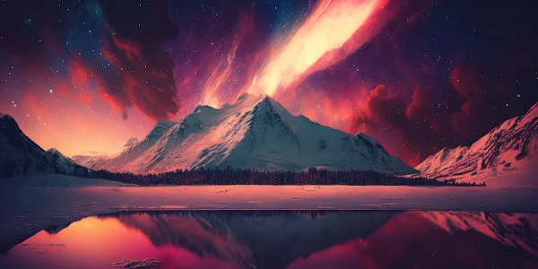 Ai Art, Illustration, Landscape, Mountains, Lake 4K Wallpaper Background