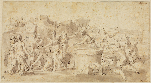 Moses verteidigt die Töchter des Jethro am Brunnen ca 1645