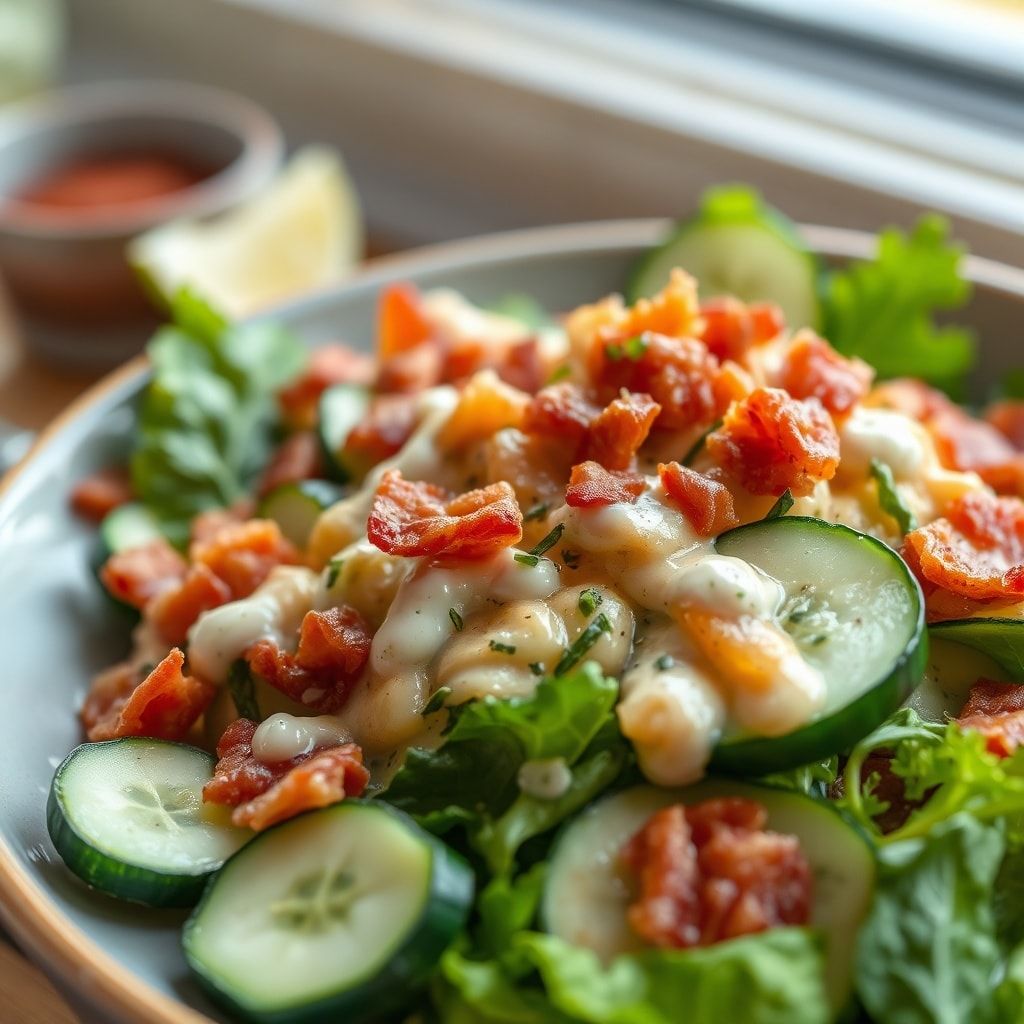 Creamy Cucumber Salad with Bacon and Ranch Dressing (Easy 30-Minute Side) finished