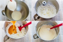 Cho kem whipping vào âu lớn, dùng máy đánh trứng đánh cho bông cứng lên, sau đó lấy hỗn hợp thạch đào trong tủ lạnh ra đổ vào kem và trộn cho tất cả hòa quyện vào nhau. Đổ lần lượt hỗn hợp kem thạch vào ly. Để làm topping: cho đào cắt lát, 2 muỗng đường,1 muỗng nước cốt chanh vào nồi và nấu cho tất cả hòa tan tầm 2 phút thì tắt bếp cho nguội. Cuối cùng múc lớp topping đào này lên trên ly mousse và cho vào tủ lạnh khi nào ăn thì lấy ra.