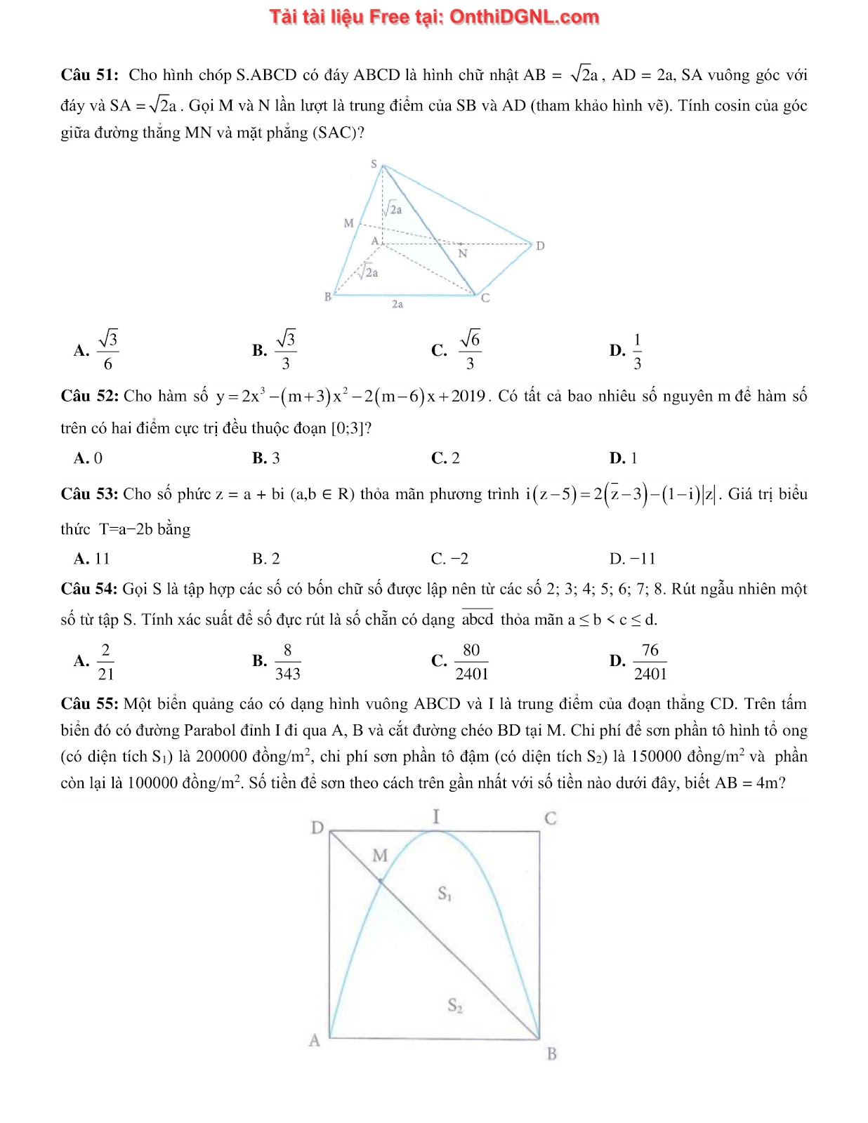 475 bài tập môn Toán - Ôn thi ĐGTD ĐH Bách Khoa Hà Nội Phần 16