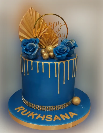 Blue & Gold Themed Birthday Cake CB-NC573