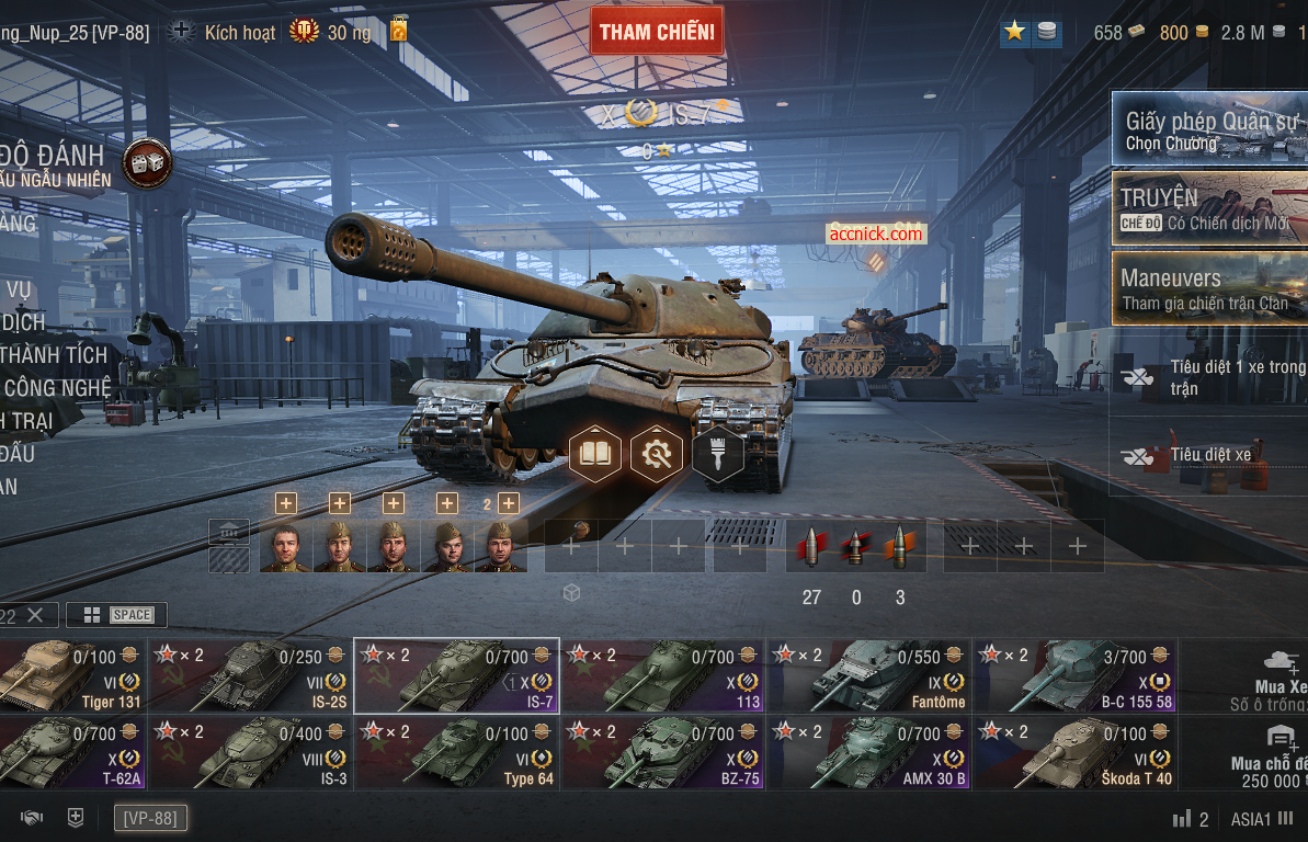 Acc World of Tanks PC sở hữu 6 tank X gồm BZ-75, 113, IS-7,...