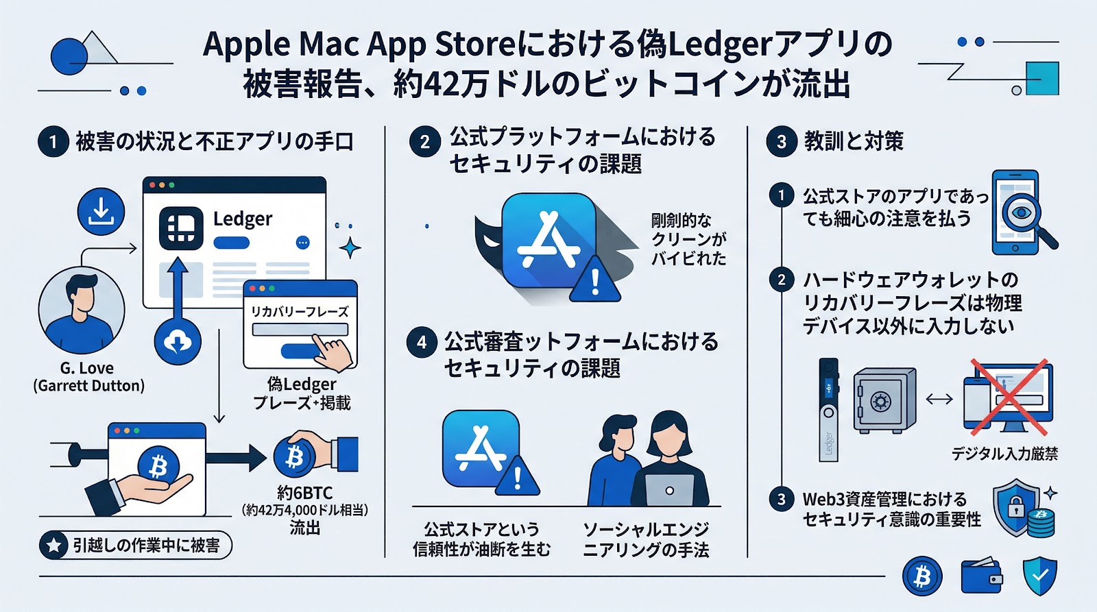 Apple Mac App Storeにおける偽Ledgerアプリの被害報告、約42万ドルのビットコインが流出