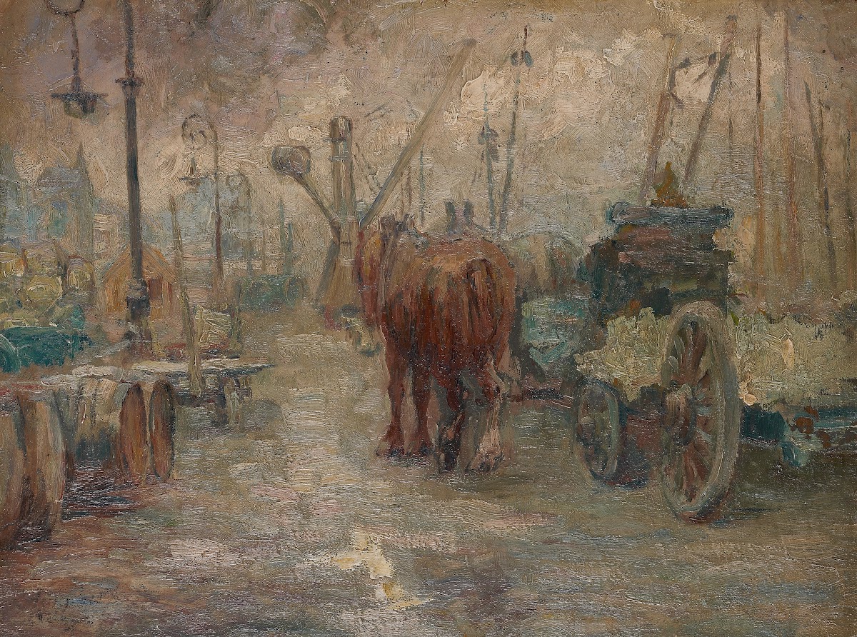 Havengezicht Met Natiewagen Paarden En Havenkraan 1896