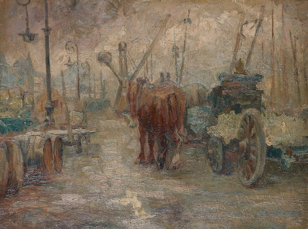 Havengezicht Met Natiewagen Paarden En Havenkraan 1896