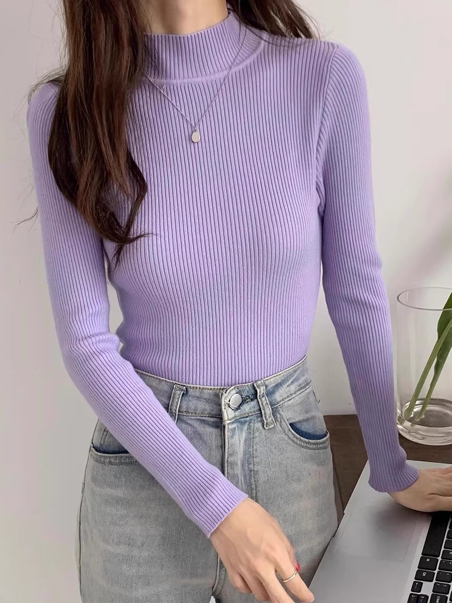 Versatile women's knit sweater with stand-up collar