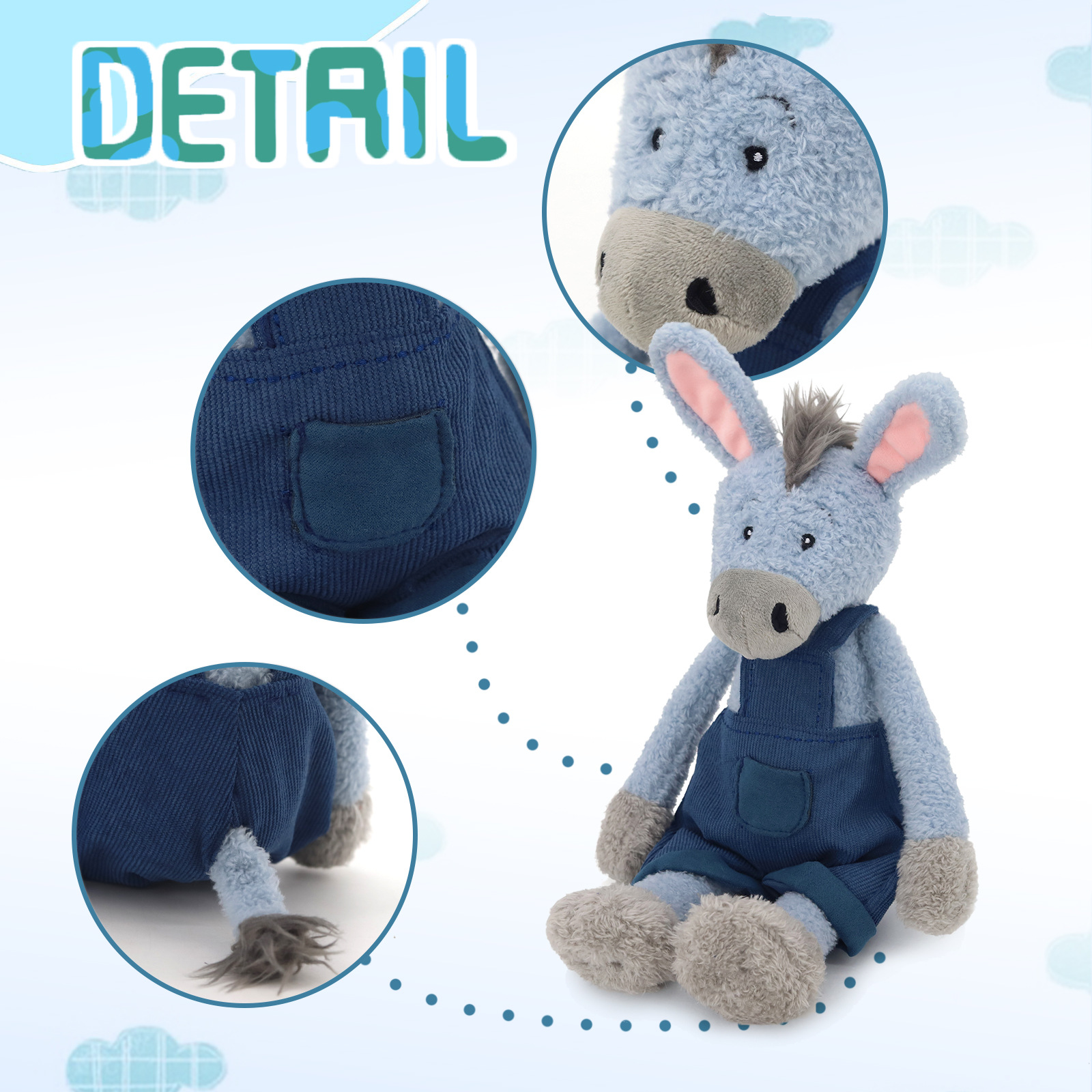 Plush Toy Donkey, 30 cm, Polyester Fiber