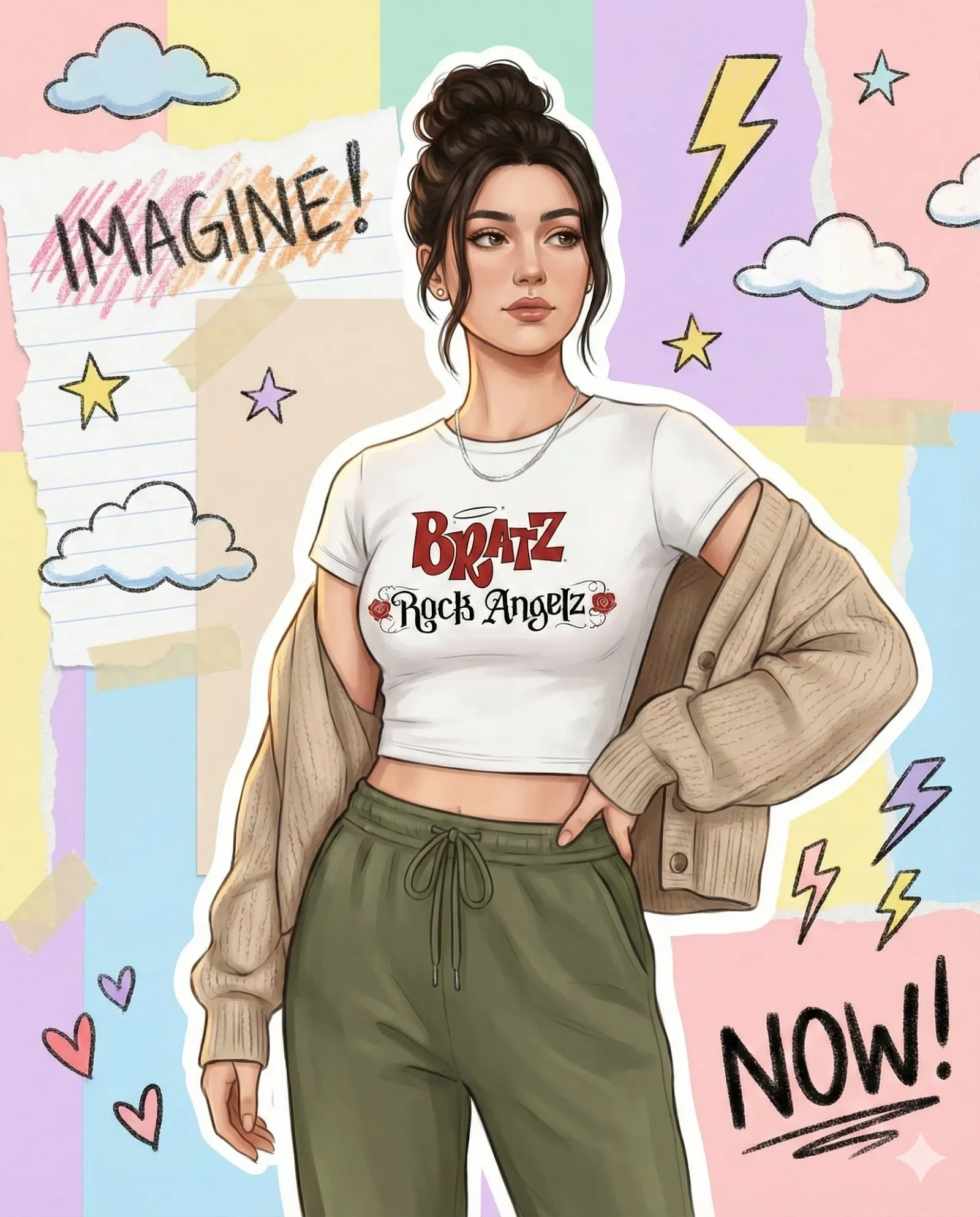 Ilustración vibrante semirrealista de retrato femenino