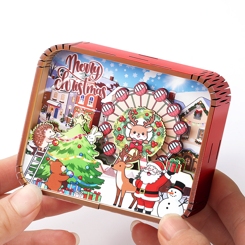 Decorative wooden music box with Christmas motif