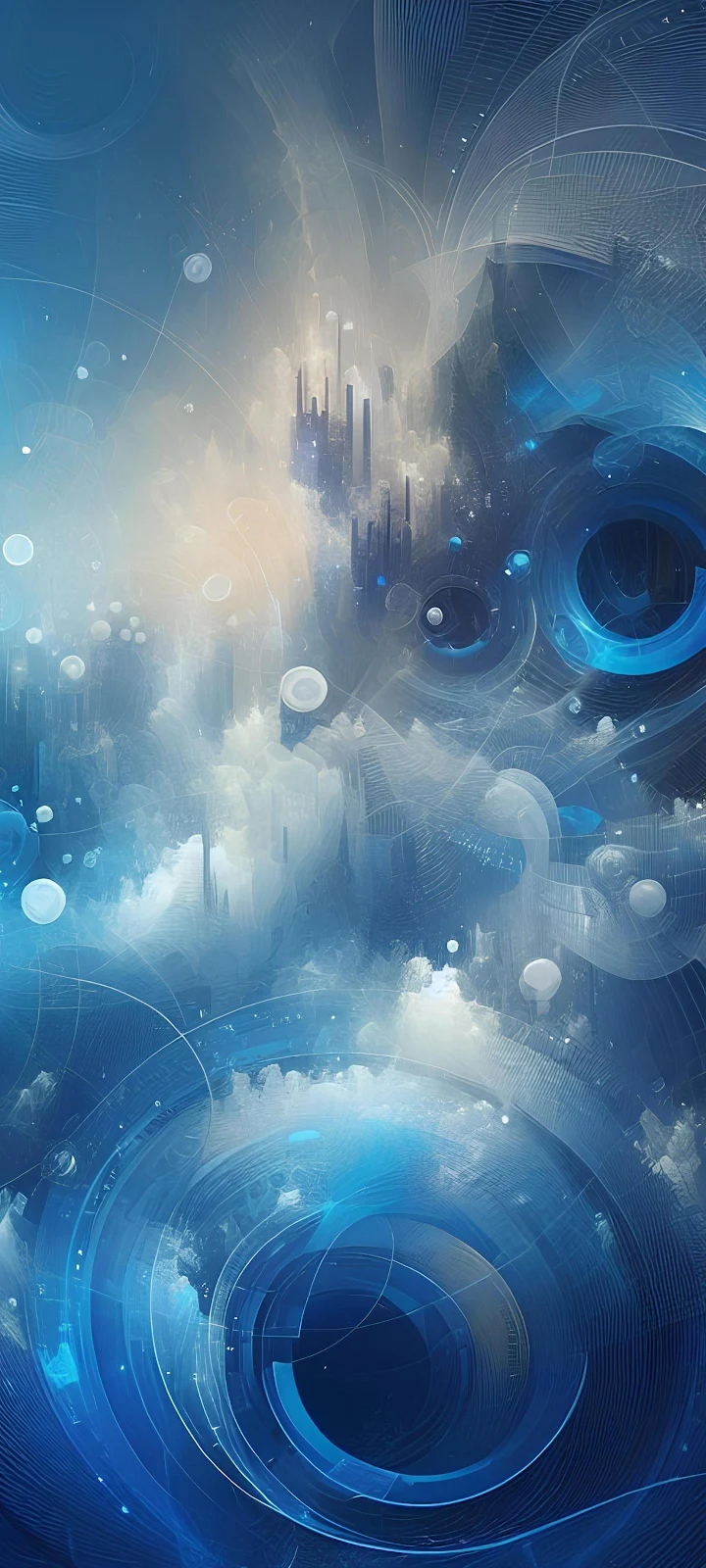 Abstract Blue Futuristic Cityscape - Abstract Digital Art 2K iPhone Wallpaper (1440x3200)