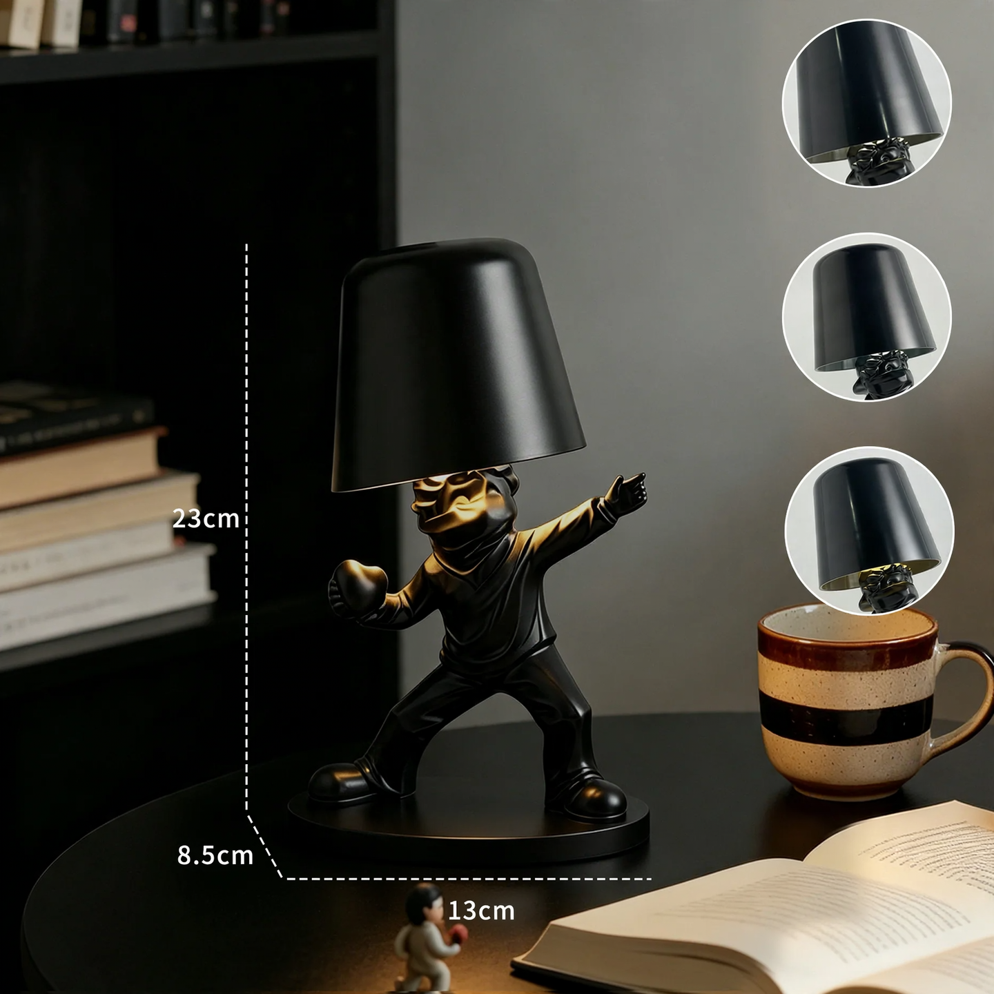 Moderne Tischlampe mit Figurenmotiv, dreifarbig dimmbar
