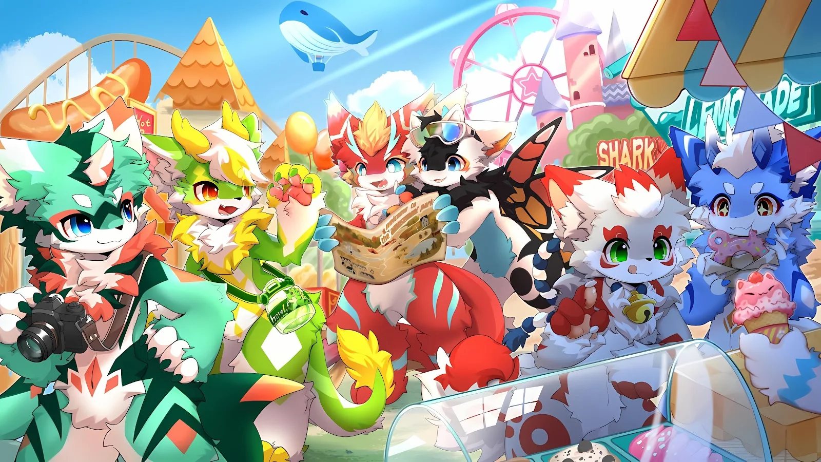 Happy Kemono Friends At Park - Cute Digital Illustration 5K Wallpaper (5332x3000)