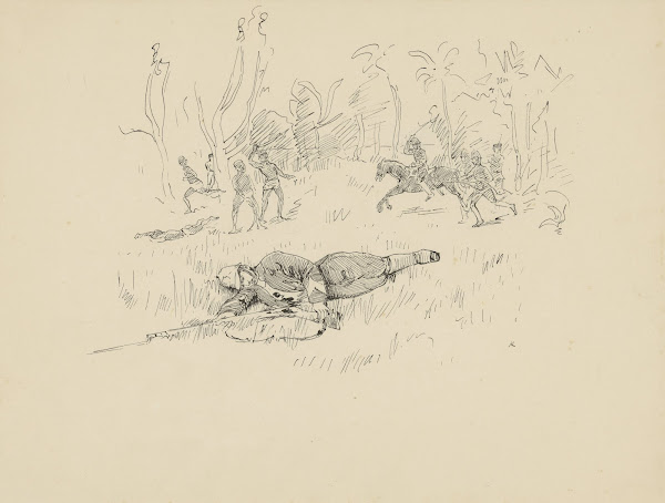 Gewonde soldaat in een veld 1898