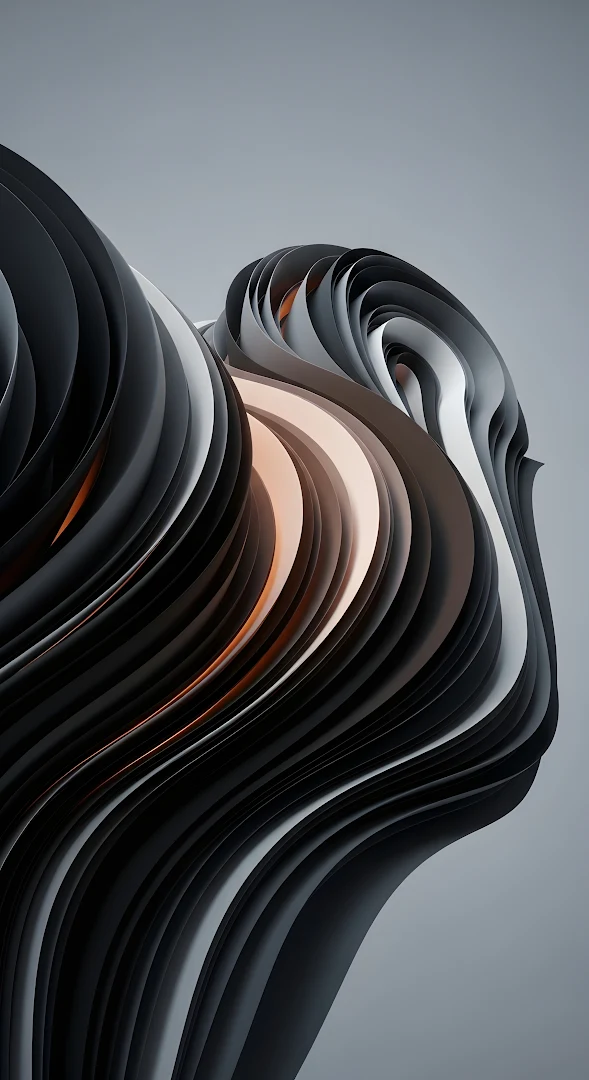 3D Abstract Flowing Dark Ribbons with Copper Glow