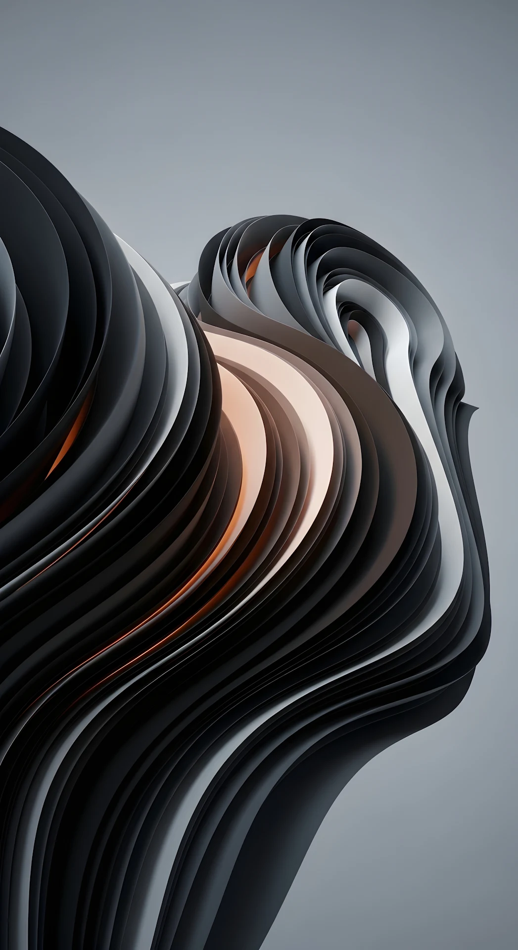 3D Abstract Flowing Dark Ribbons with Copper Glow - Free 4K mobile Wallpaper