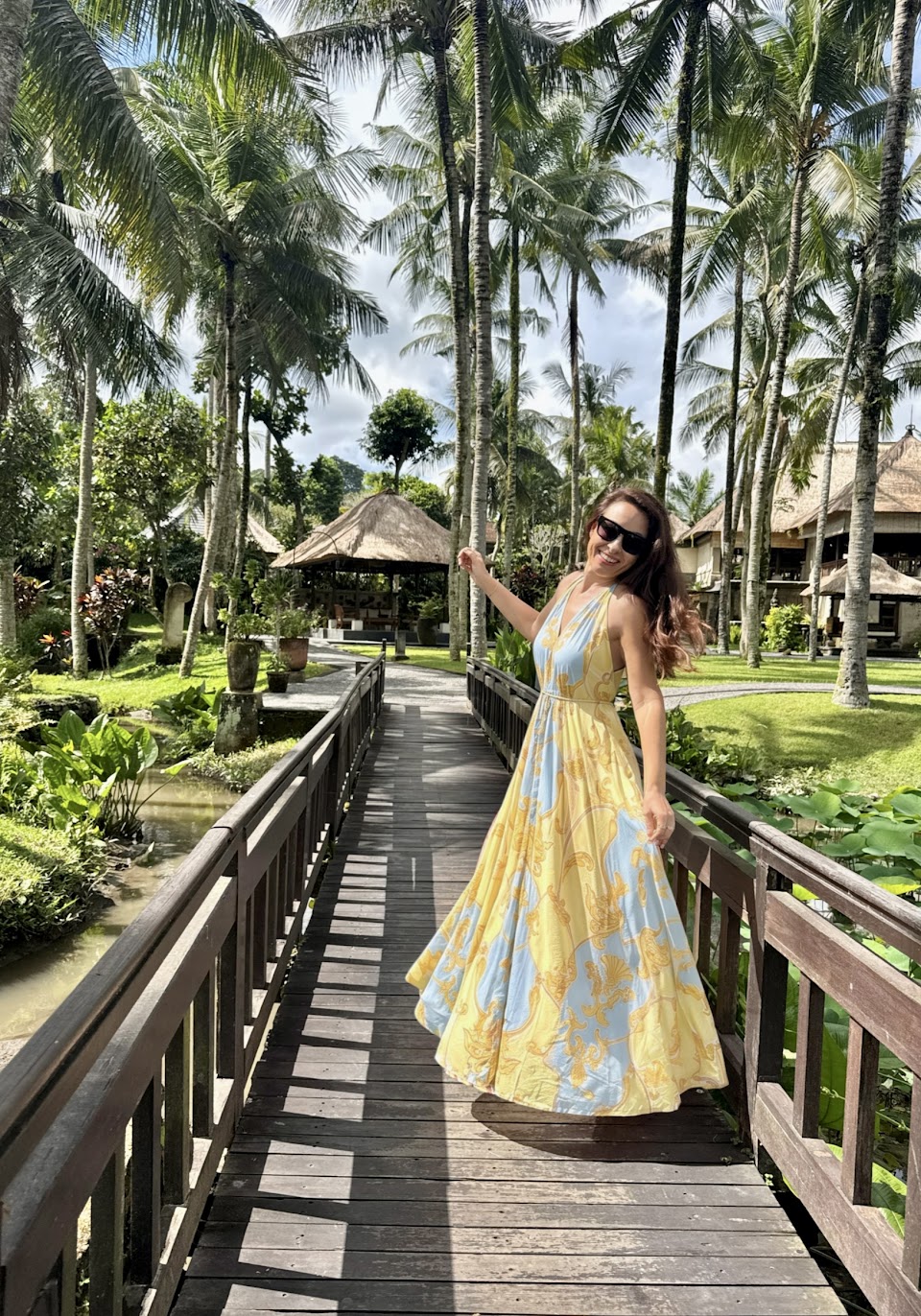 Vera Fritsch in Bali wearing the Marina Dress in Sirens Sky