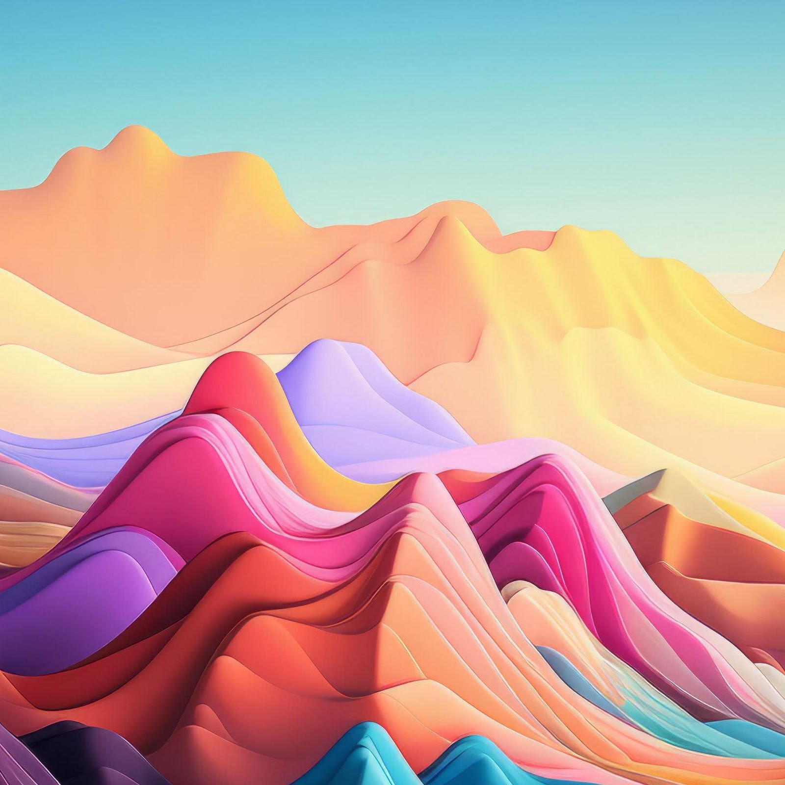 Download Abstract Landscape, Colorful Mountains, Digital Art, Vibrant Scenery 2K iPhone