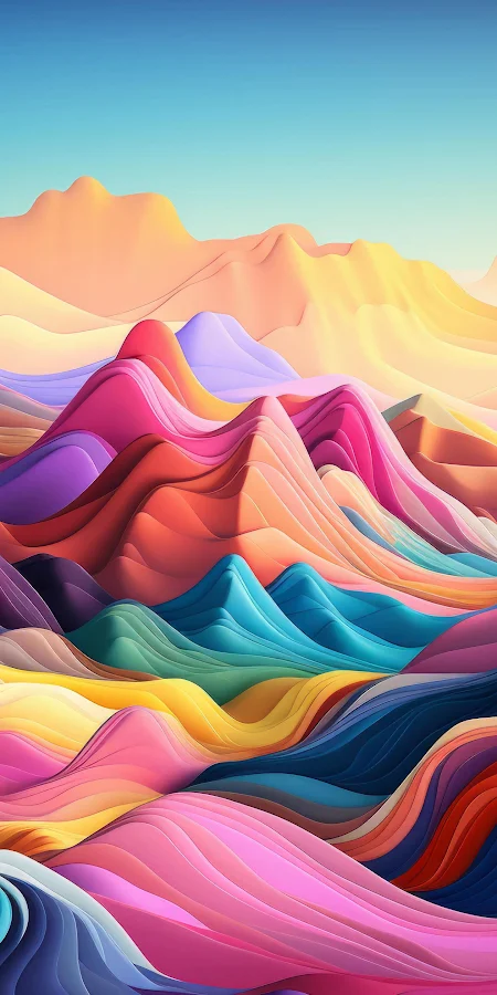 Abstract Landscape, Colorful Mountains, Digital Art, Vibrant Scenery 2K iPhone Phone Wallpaper