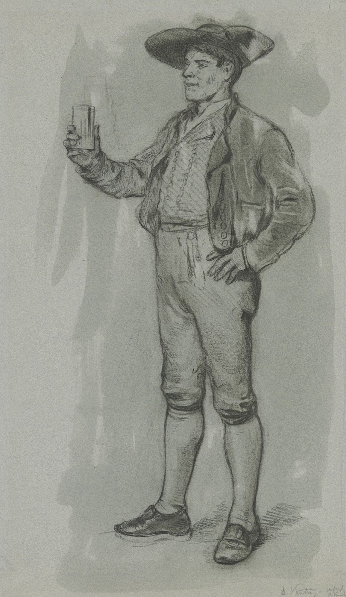 Bauer mit zutrinkendem Gestus aus der Tanzpause 1878
