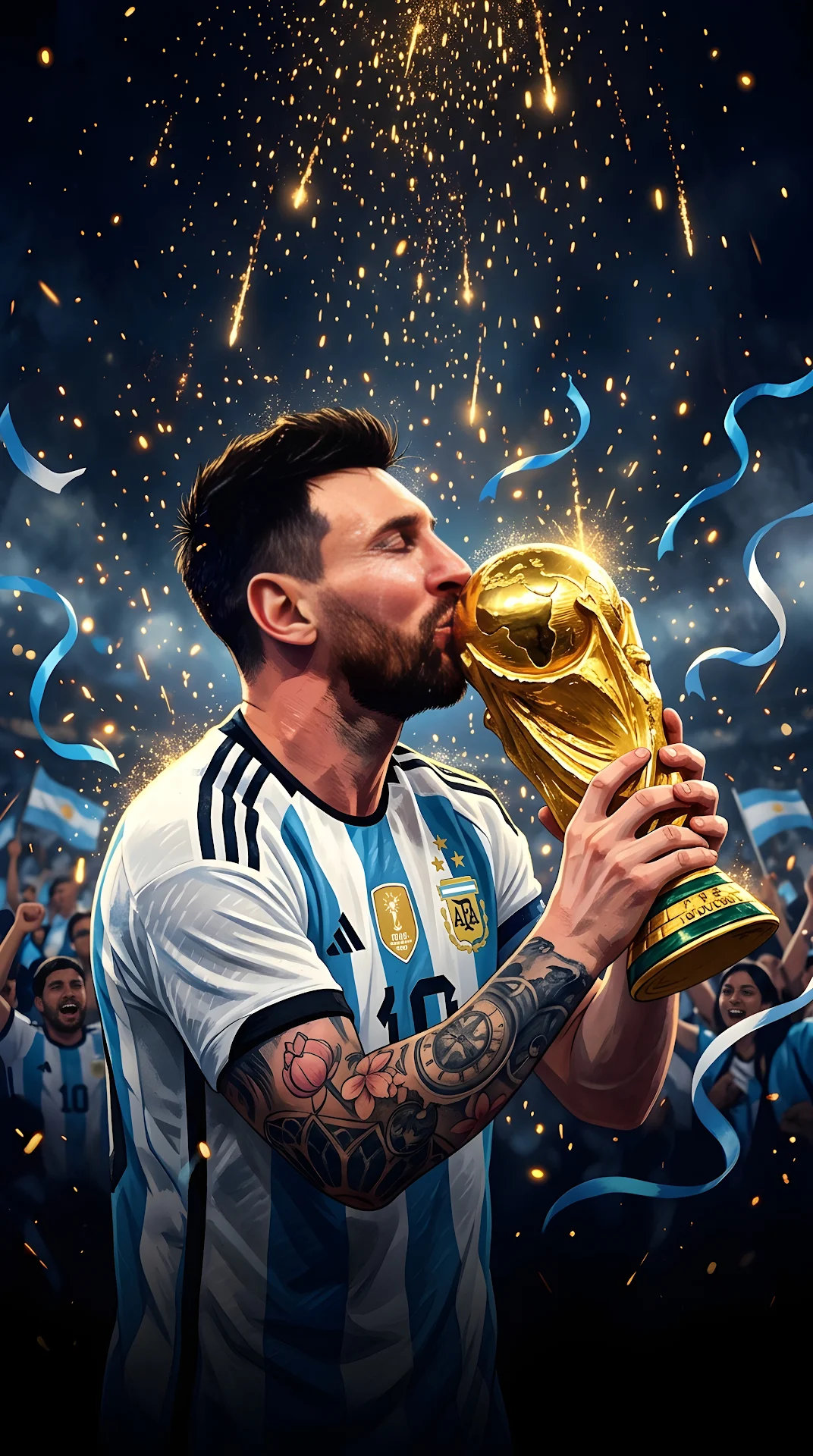 Lionel Messi World Cup Kiss Abstract Gold Art - Free 4K mobile Wallpaper