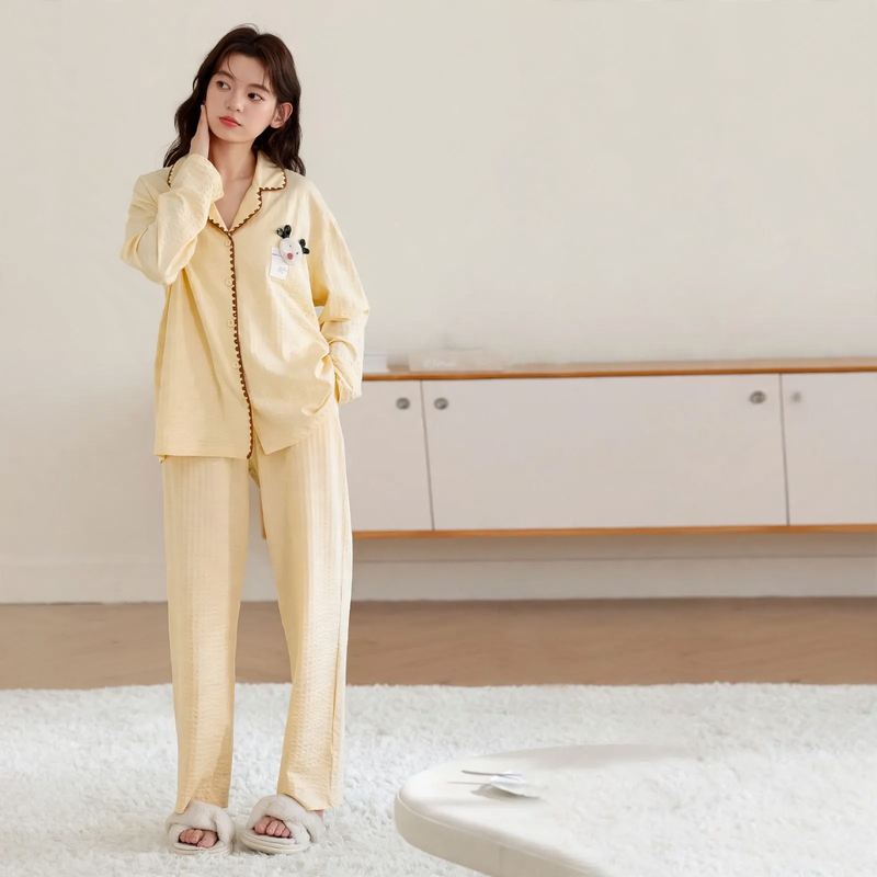 Women's Pajama Set, Long Sleeve, Cotton, Button Placket