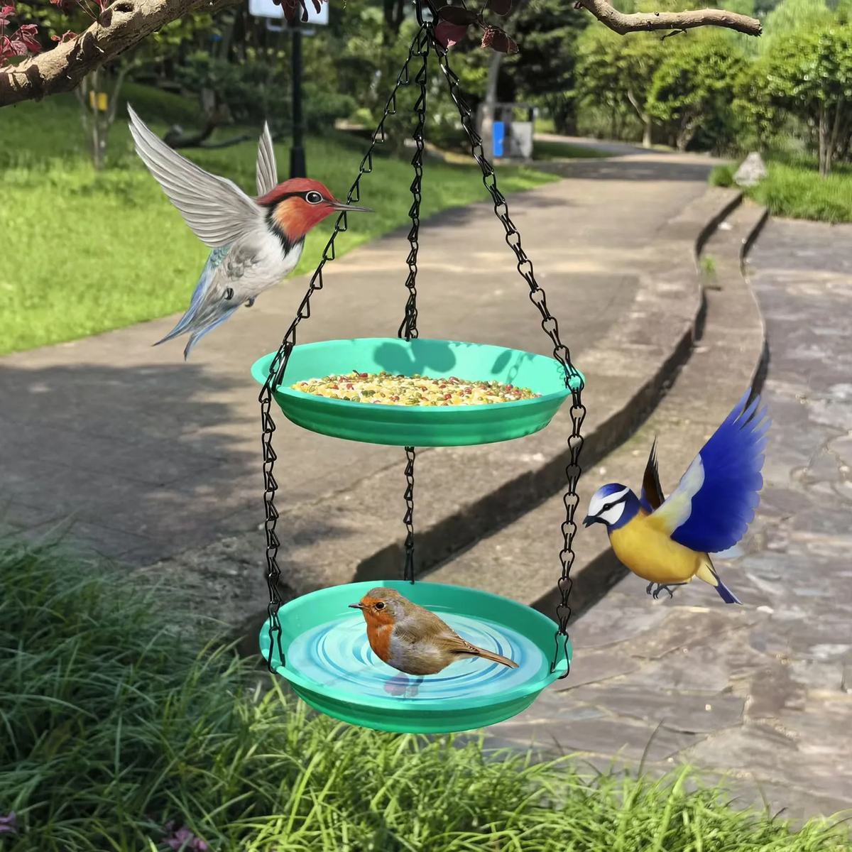 Double-layer hanging bird feeder