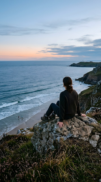 Woman Enjoying Coastal Sunset from a Cliff - Free mobile Wallpaper