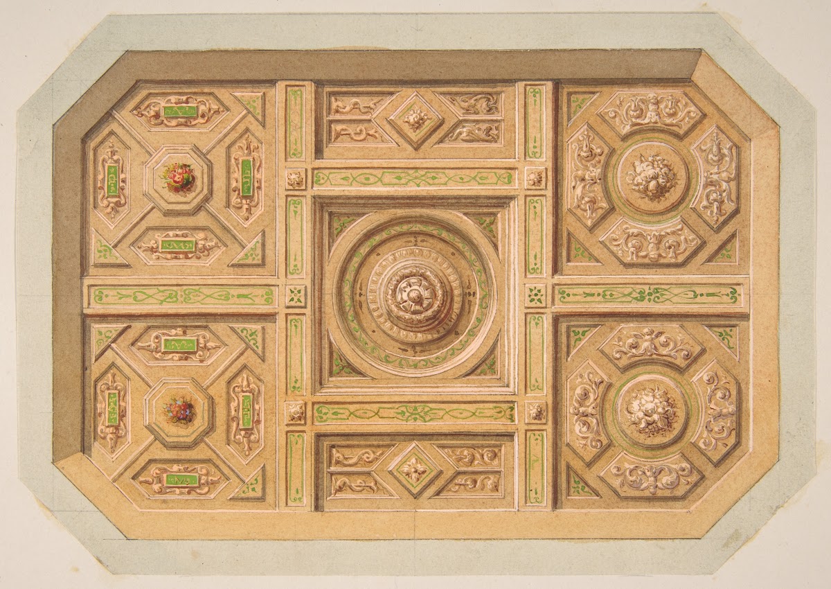 Design for a paneled ceiling with painted decoration 19th Century
