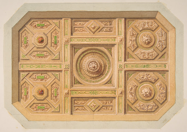 Design for a paneled ceiling with painted decoration 19th Century