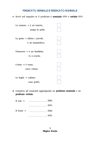 Anteprima della prima pagina: Predicato Verbale e Nominale