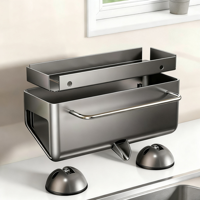 Kitchen shelf with draining rack, aluminum, suction cup