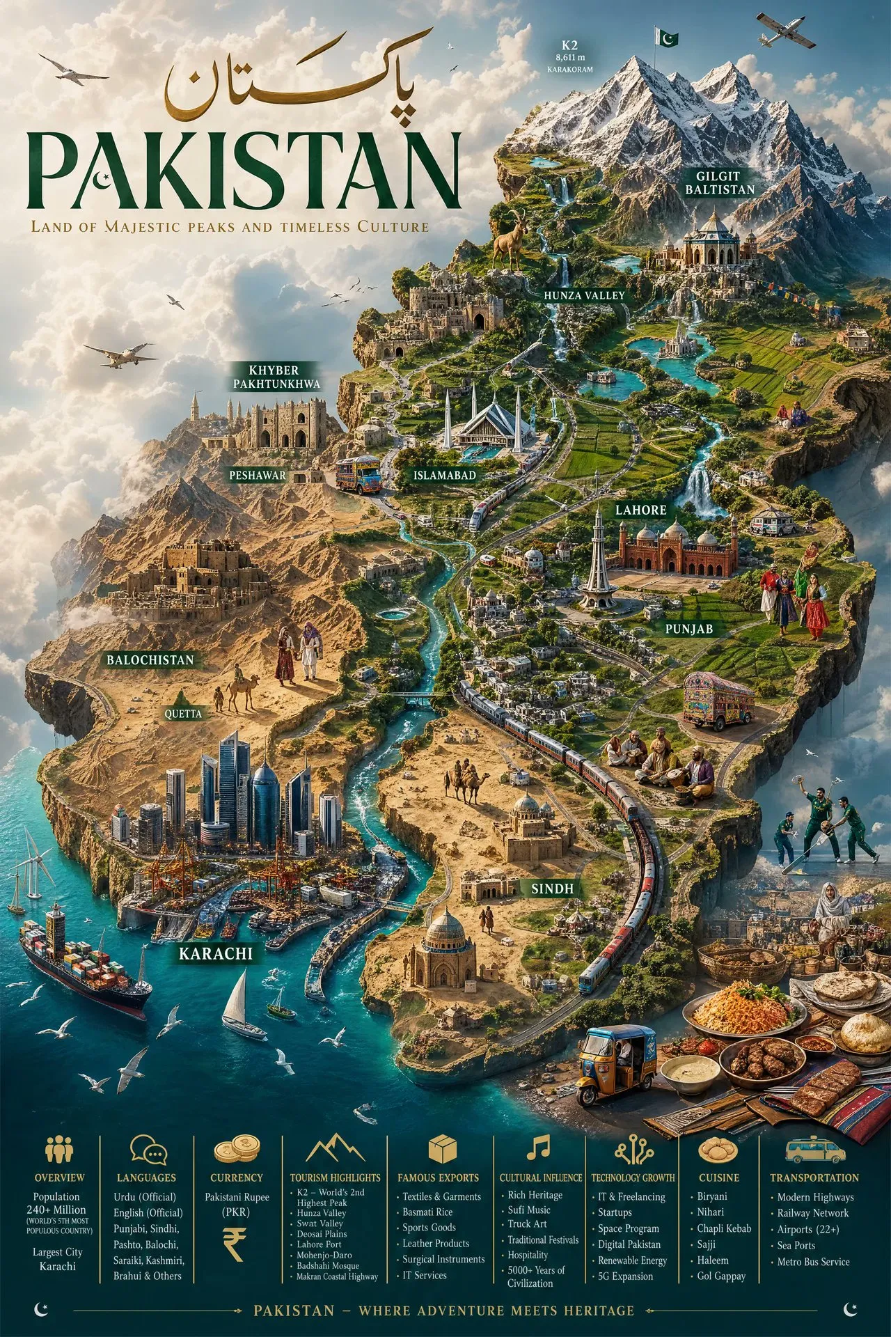 Mapa hiperrealista de islas flotantes de Pakistán