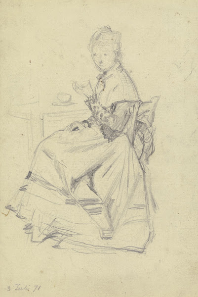 Luise Scholderer am Tisch sitzend 1871