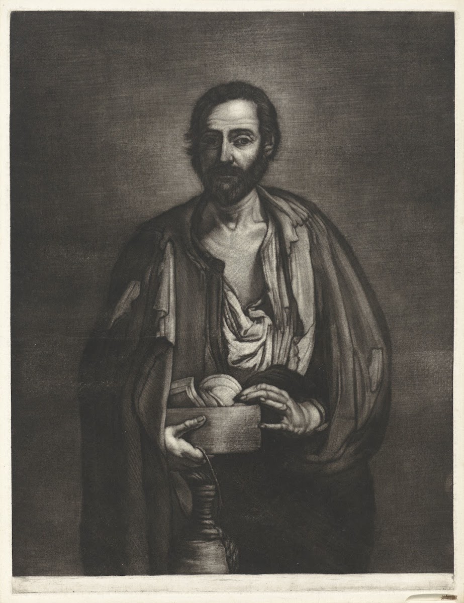 Beggar philosopher with wooden bowl and wine bottle 1672