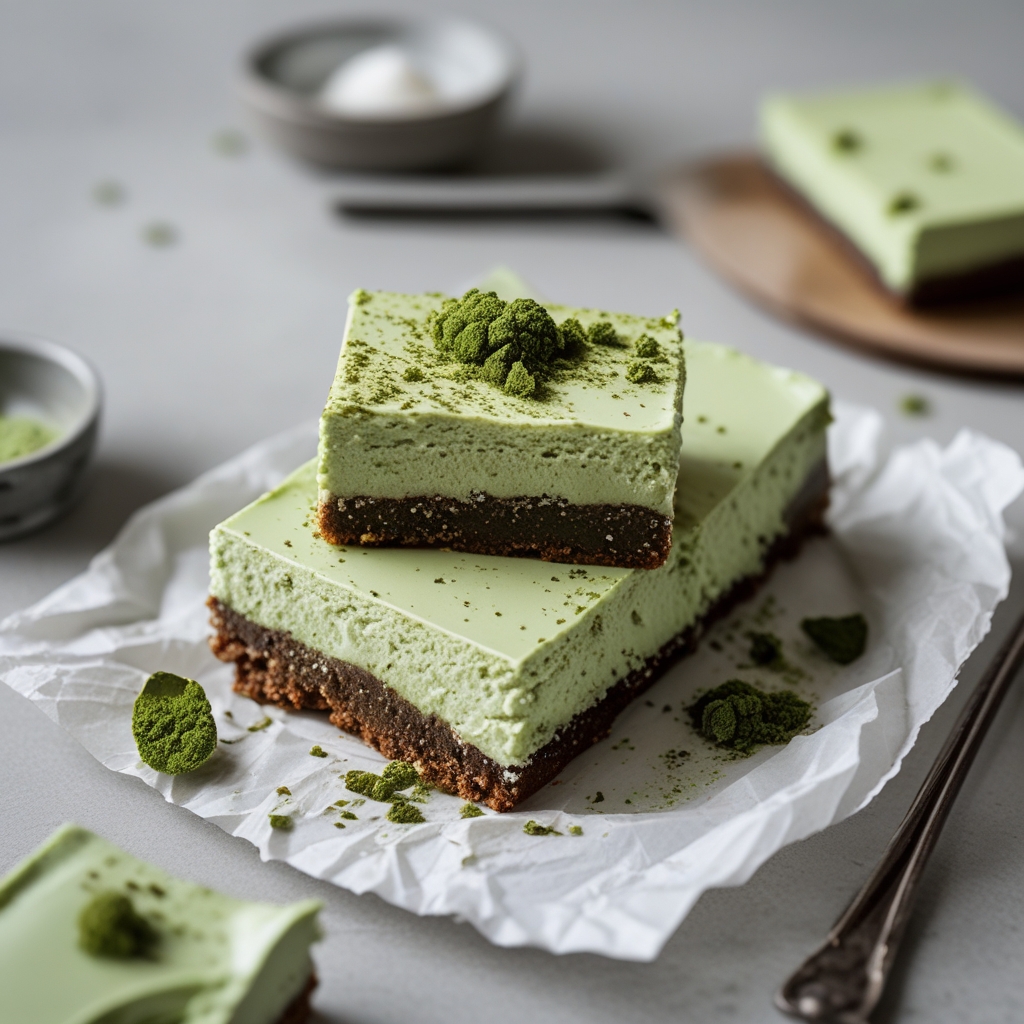 No-Bake Matcha White Chocolate Cheesecake Bars