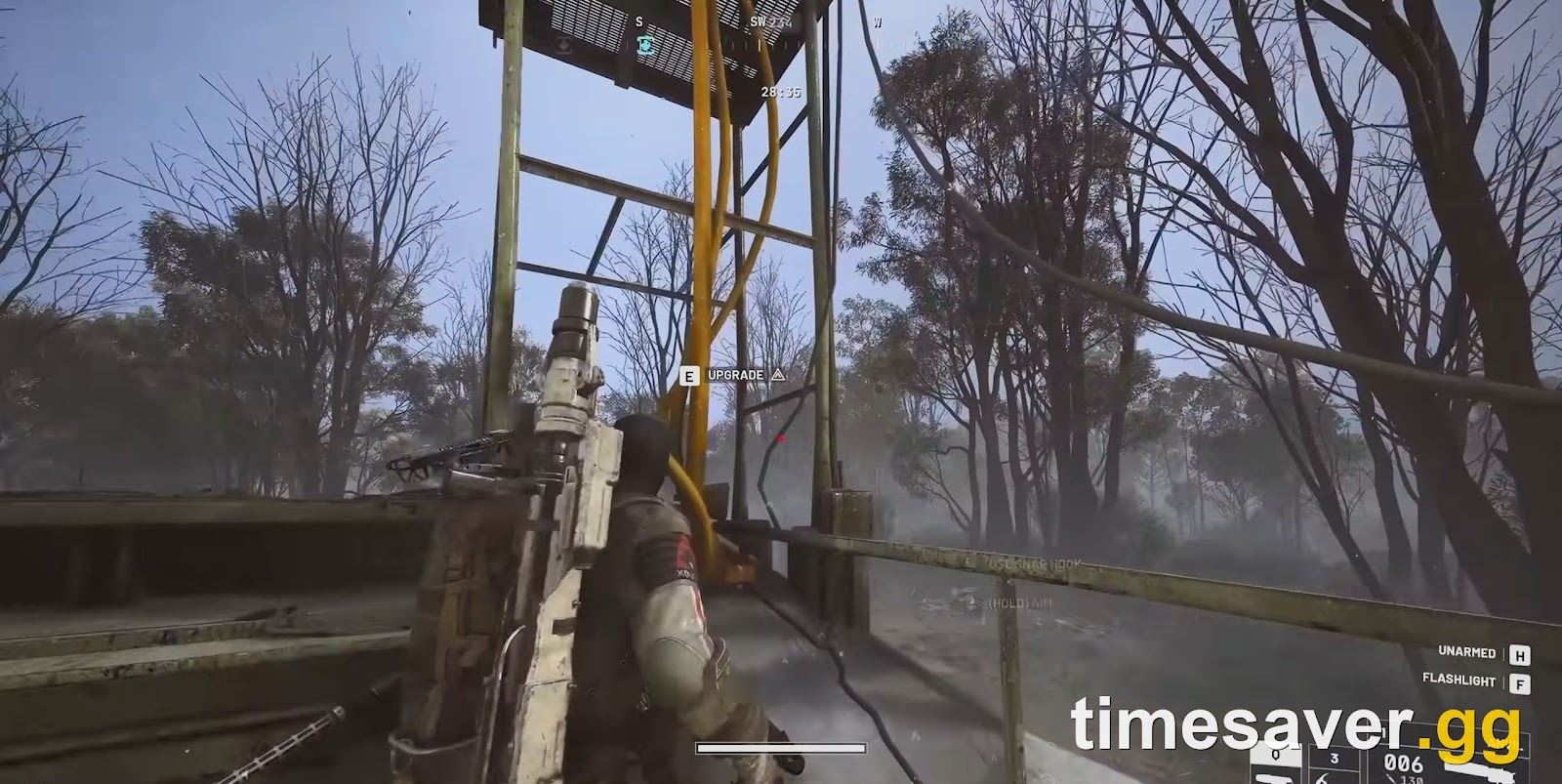 ARC Raiders Cargo Elevator antenna with the Upgrade prompt on Dam Battlegrounds — Phantom Targets Stage 1 objective