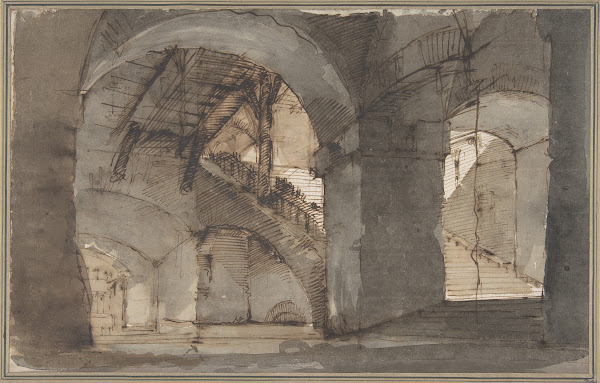 A Dungeon with High Vaults and a Staircase at Right 174384