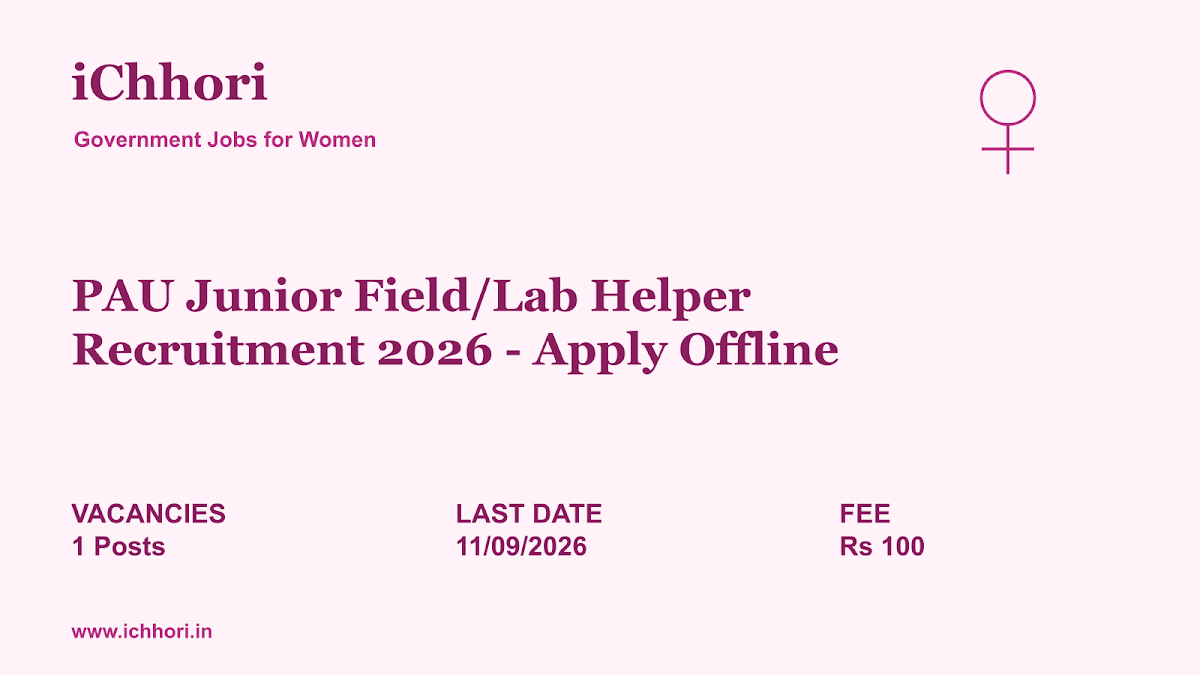 PAU Junior Field/Lab Helper Recruitment 2026 - Apply Offline - iChhori