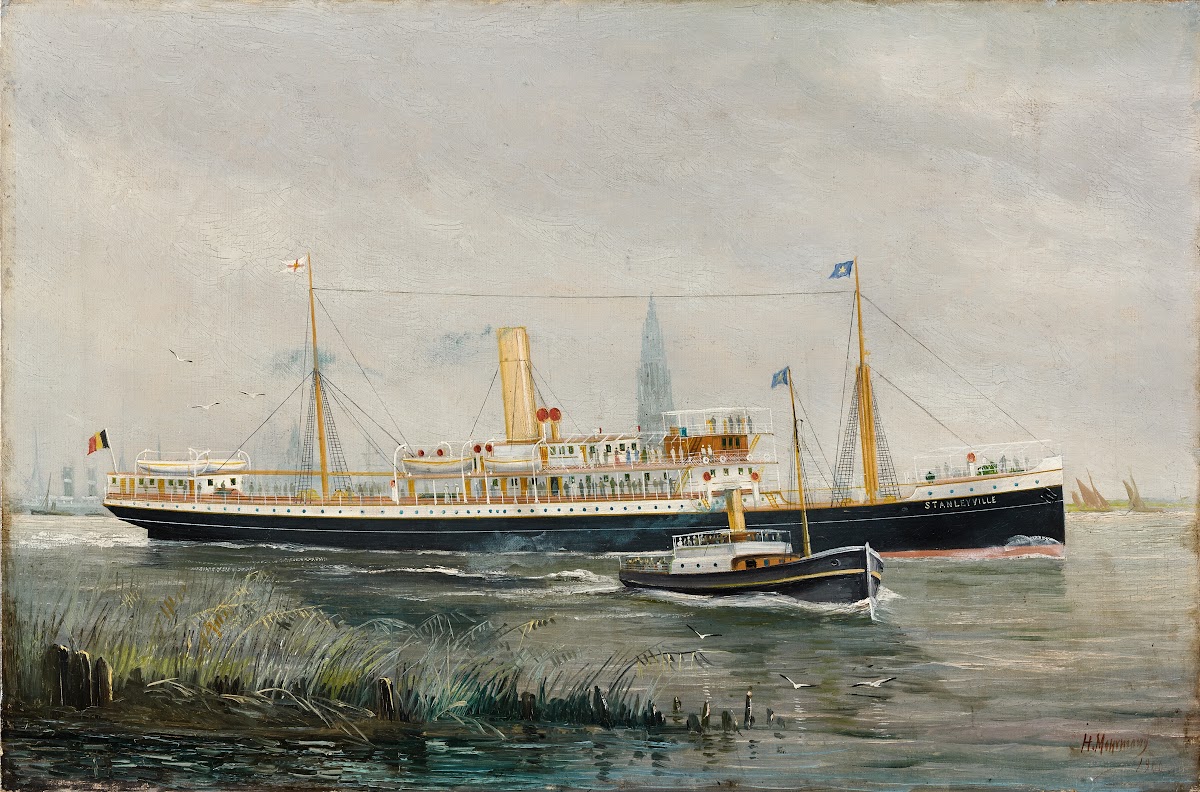 Het stoomschip Stanleyville voor de rede van Antwerpen 1900