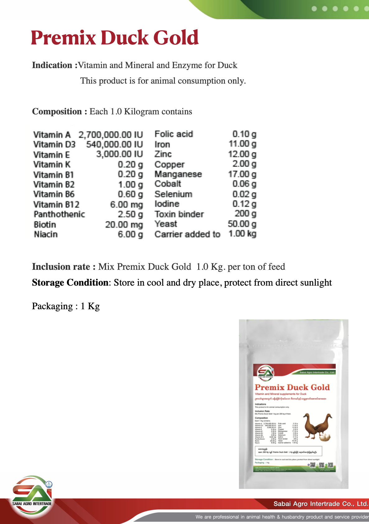 Premix Duck Gold Datasheet
