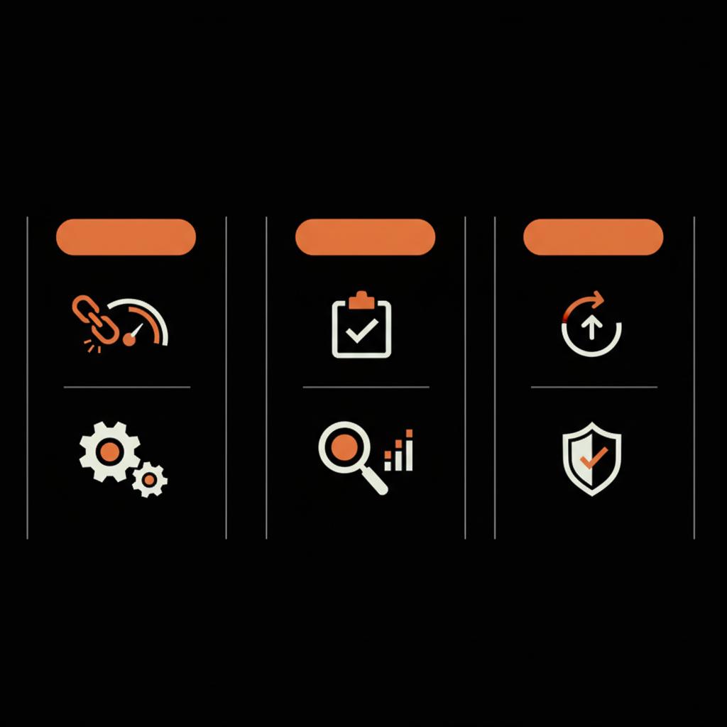 Minimal 2D vector three-column infographic on black background with icons for possible causes, tests, and next steps in Social Success Hub palette — blocked on Instagram 2025